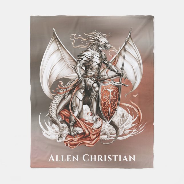 Silver Armor Dragon Orange  Födelsedagsfest Gift Fleecefilt (Framsidan)