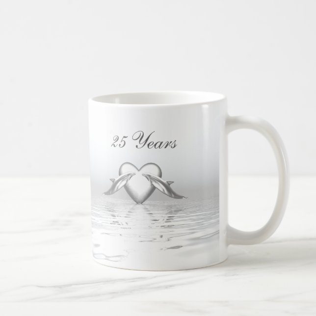 Silver-årsdagen för delfiner och hjärtan kaffemugg (Höger)