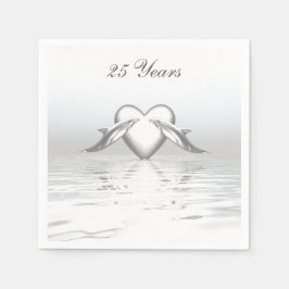 Silver-årsdagen för delfiner och hjärtan pappersservett