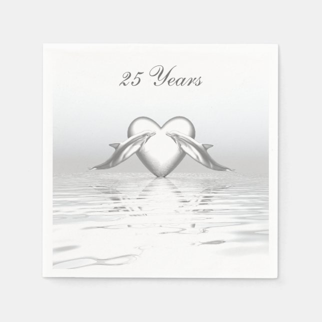 Silver-årsdagen för delfiner och hjärtan pappersservett (Framsidan)