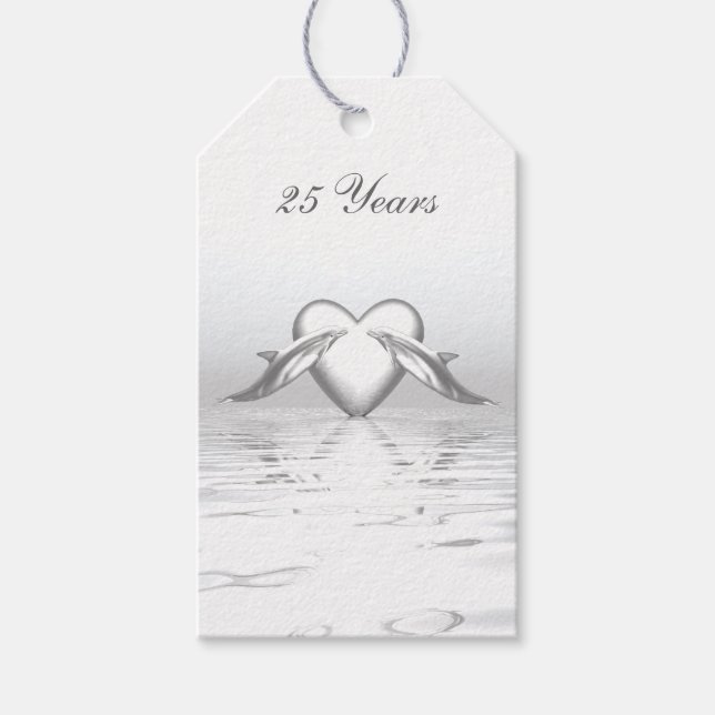 Silver-årsdagen för delfiner och hjärtan presentetikett (Framsidan)