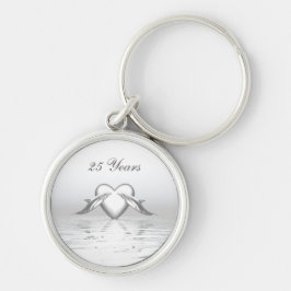 Silver-årsdagen för delfiner och hjärtan rund silverfärgad nyckelring