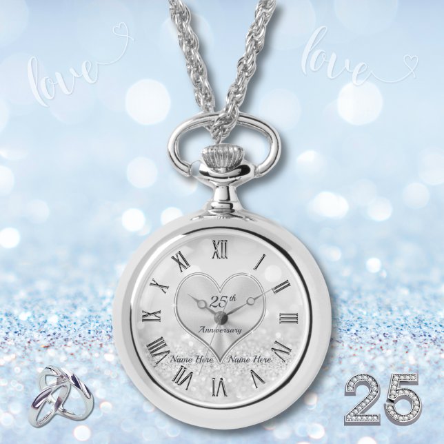 Silver-årsgåvor till frun, Pendant Watch Armbandsur (Silver gift items for 25th wedding anniversary. What is the Symbol for 25th wedding anniversary?)