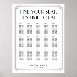 Silver Art Deco Bröllop-sätesdiagram Poster