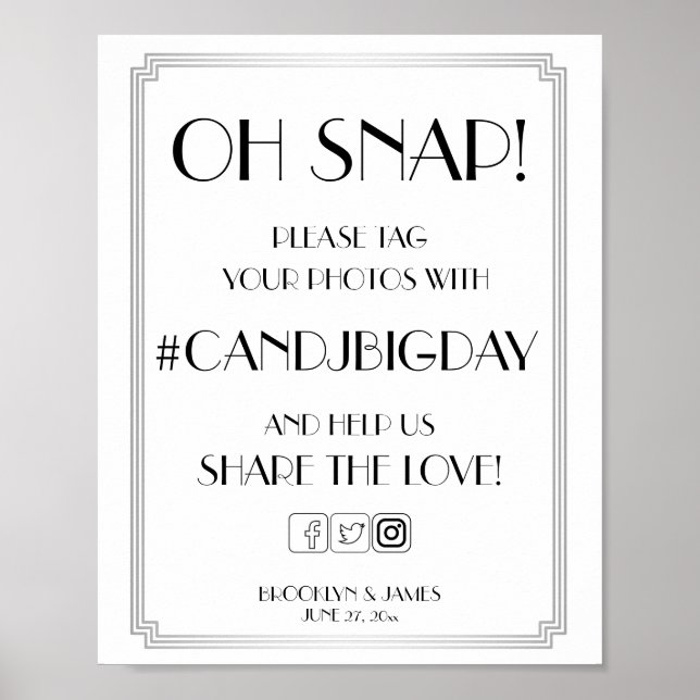 Silver Art Deco Gatsby Hashtag Sign 8x10 Poster (Framsidan)