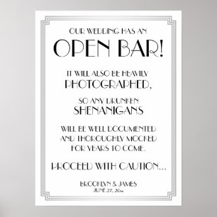 Silver Art Deco Gatsby Open Pub Sign 18x24 Poster