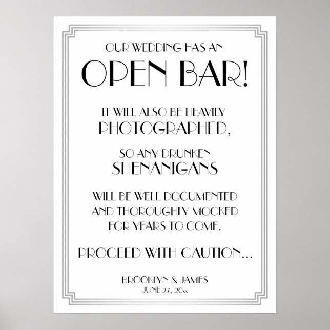 Silver Art Deco Gatsby Open Pub Sign 18x24 Poster (Framsidan)