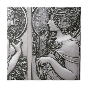 Silver,Art nouveau,design, females,Mucha,beautif Kakelplatta