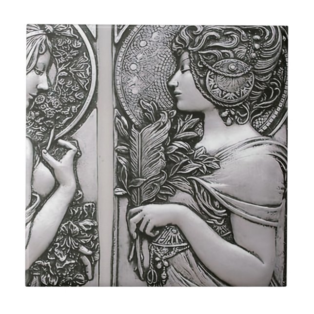 Silver,Art nouveau,design, females,Mucha,beautif Kakelplatta (Framsidan)