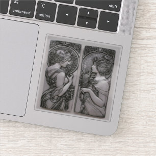 Silver,Art nouveau,design, females,Mucha,beautif Klistermärken