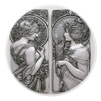 Silver,Art nouveau,design, females,Mucha,beautif Knopp