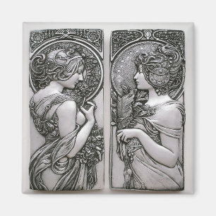 Silver,Art nouveau,design, kvinnliga twillingar,Mu Magnet