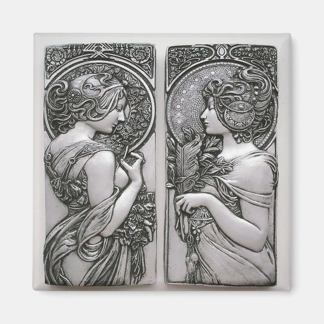 Silver,Art nouveau,design, kvinnliga twillingar,Mu Magnet (Framsidan)
