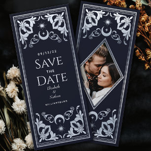 Silver Art nouveau Tarot Photo Save Date Inbjudningar