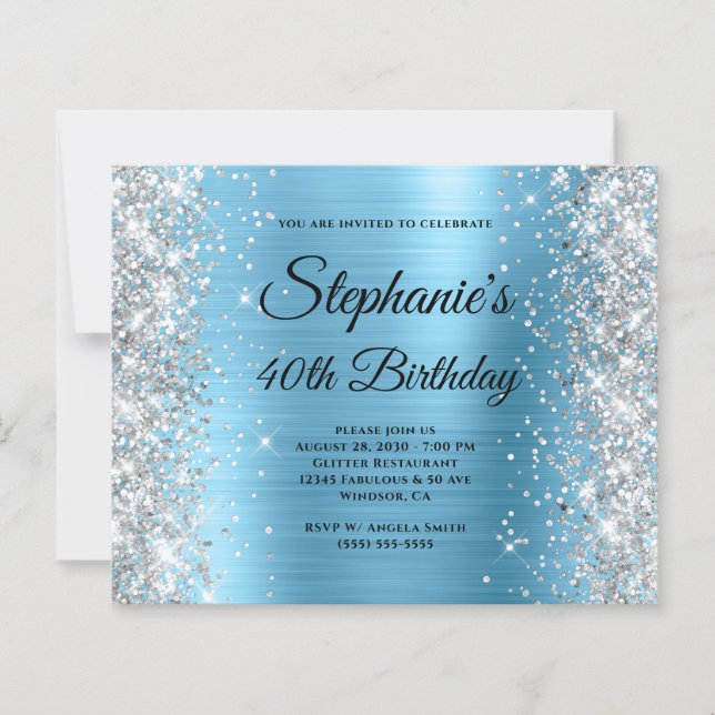 Silver Baby Blue Glam Monogram 40-årsfirande (Framsida)