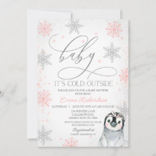 Silver Baby Det är Kall utanför Penguin Babyskåda Inbjudningar