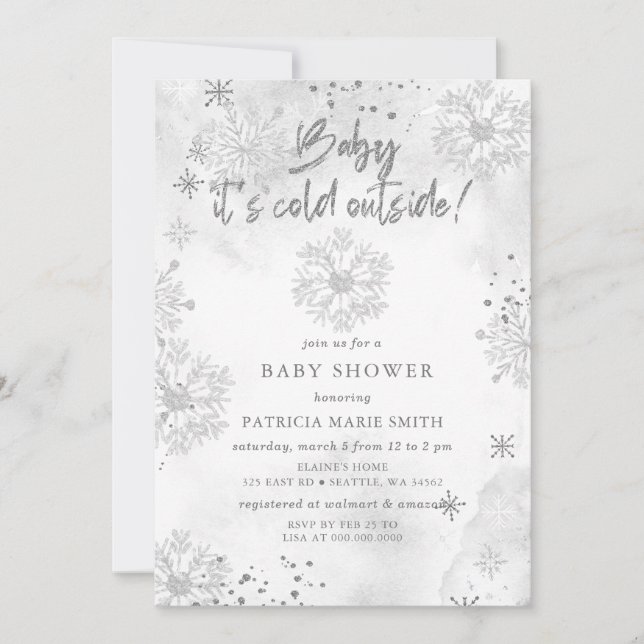Silver Baby det är kallt ute Vinter Babyshower Inbjudningar (Framsida)