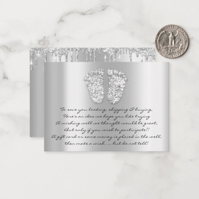 Silver Baby Shower Girl Boy Gift Card Anteckningskort (Fram/Back In Situ)