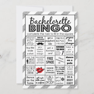 Silver Bachelorette Bingo, Party Game, Challenge Inbjudningar