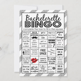 Silver Bachelorette Bingo, Party Game, Challenge Inbjudningar
