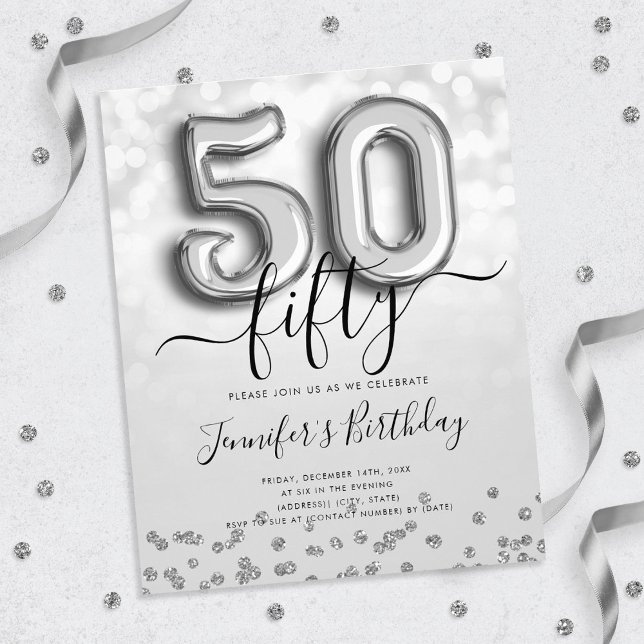 Silver-ballongen Glitter 50:e Födelsedagsfesten In Flygblad (Skapare uppladdad)