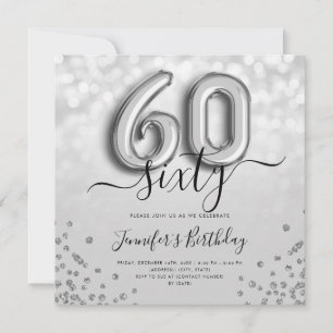 Silver-ballongen Glitter 60:e Födelsedagsfesten In Inbjudningar