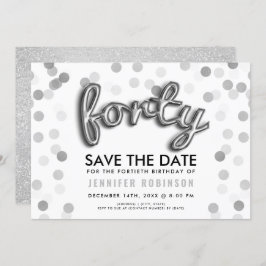 Silver-ballonger Glitter Konfetti 40:e födelsedage Inbjudningar