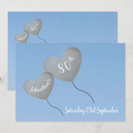 Silver-ballonger i blå himmel 80:e Födelsedagsfest Inbjudningar