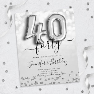 Silver Balloon Glitter 40:e födelsedag Party Inbju Flygblad