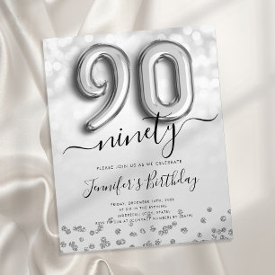 Silver Balloon Glitter 90:e Födelsedagsfesten Inbj Flygblad