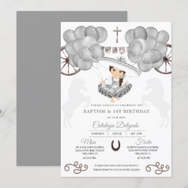 Silver Balloons Mexican Baby Charra Bautizo Inbjudningar