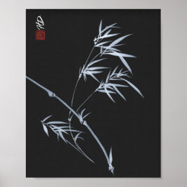Silver Bamboo on Black Chinese Brush Art Print Poster