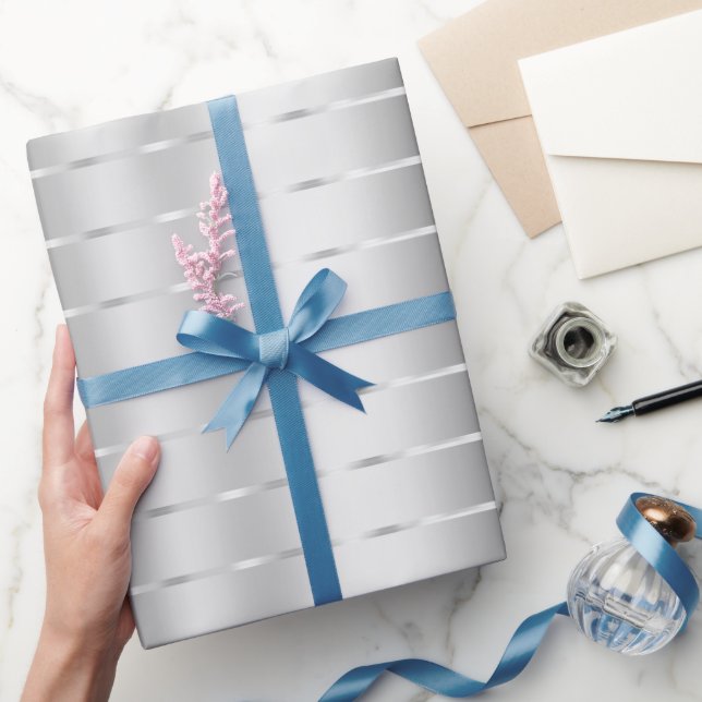 Silver Band Rosett Bröllopsdusch Presentpapper (Gifting)