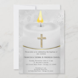 Silver Baptism Candle Inbjudningar