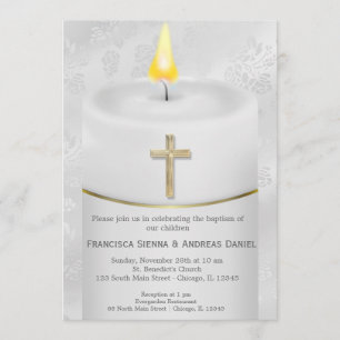 Silver Baptism Candle Inbjudningar