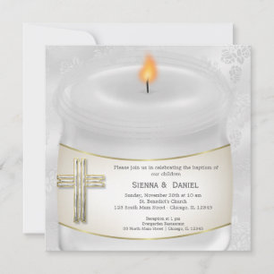 Silver Baptism Candle Inbjudningar