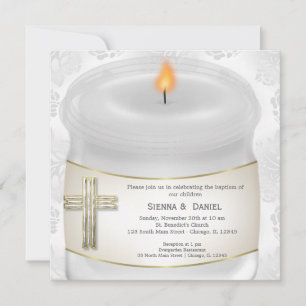 Silver Baptism Candle Inbjudningar