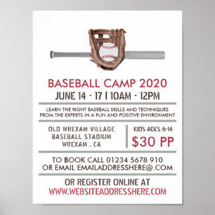 Silver Baseball Fladdermus & Gear, Baseball Camp A Poster