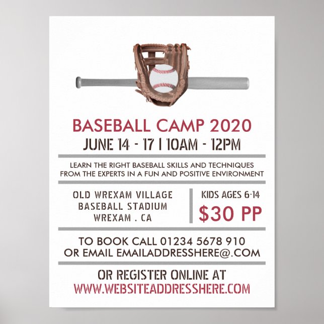 Silver Baseball Fladdermus & Gear, Baseball Camp A Poster (Framsidan)