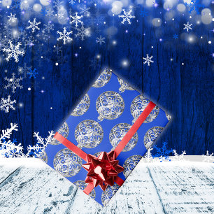 Silver Bauble på blå jul   Presentpapper