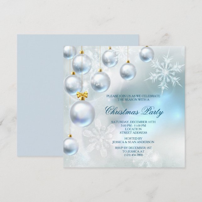 Silver Baubles & Snöflingor jul Party Inbjudningar (Fram/baksida)