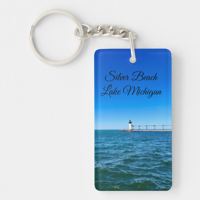 Silver Beach fyr – Lake Michigan Nyckelring (Framsidan)