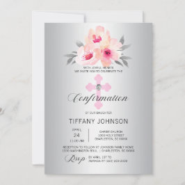 Silver Bekräftelse Blommigt Rosa Kor GIRL + DIKT Inbjudningar