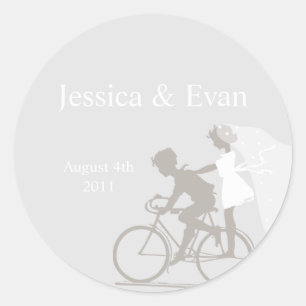 Silver Bicycle Couple Bröllop Sticker Runt Klistermärke