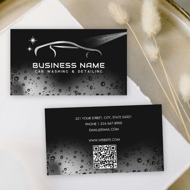Silver-bil Tvättar automatisk Städning automatisk  Visitkort (Silver Car Wash Automotive Cleaning Auto Detailing Business Card)