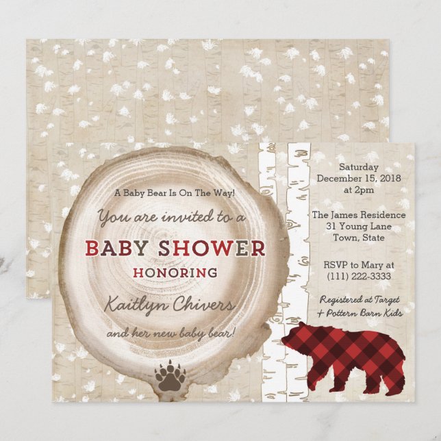 Silver Birch Play Winter Baby Shower for Boy Inbjudningar (Fram/baksida)