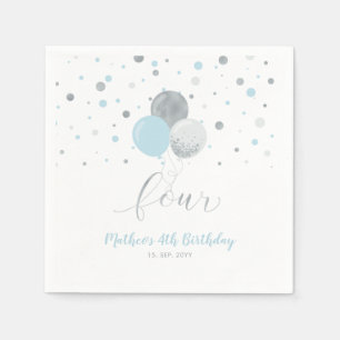 Silver & Blå Ballonger Konfetti Pojke 4-årsdag N Pappersservett