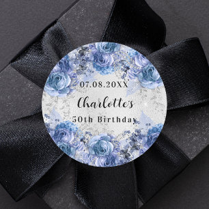 Silver blå blommigt namn runt klistermärke