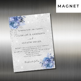Silver blå blommigtar elegant lyxen bröllop magnetisk inbjudningskort