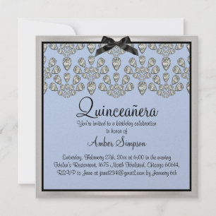 Silver/Blå för diamanter Quinceanera Inbjudan
